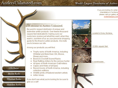 Snapshot of Antlers Unlimited website